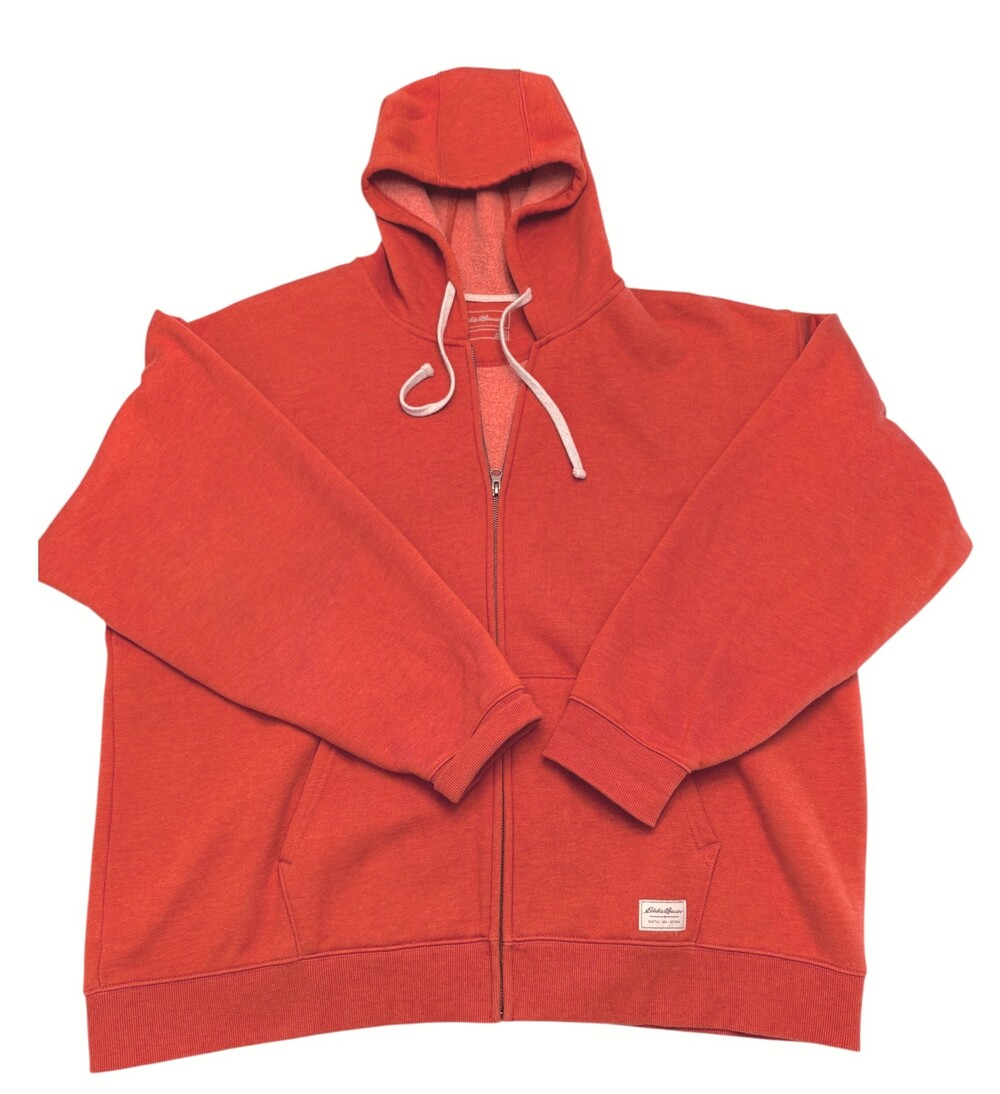 Eddie Bauer Mens Heavy 2XL Burnt Orange Full Zip Fleece Hoodie Sweatshirt XXL